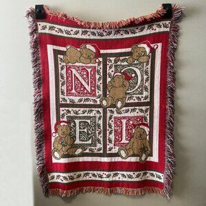 Vintage Woven Fringed Noel Christmas Themed 32 inch x 43 inch Tapestry Throw Bla